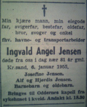 1955.01.07 - Ingvald Angel Jensen - 1.2 - D1955.01.06 - Fædrelandsvennen 1955.01.07